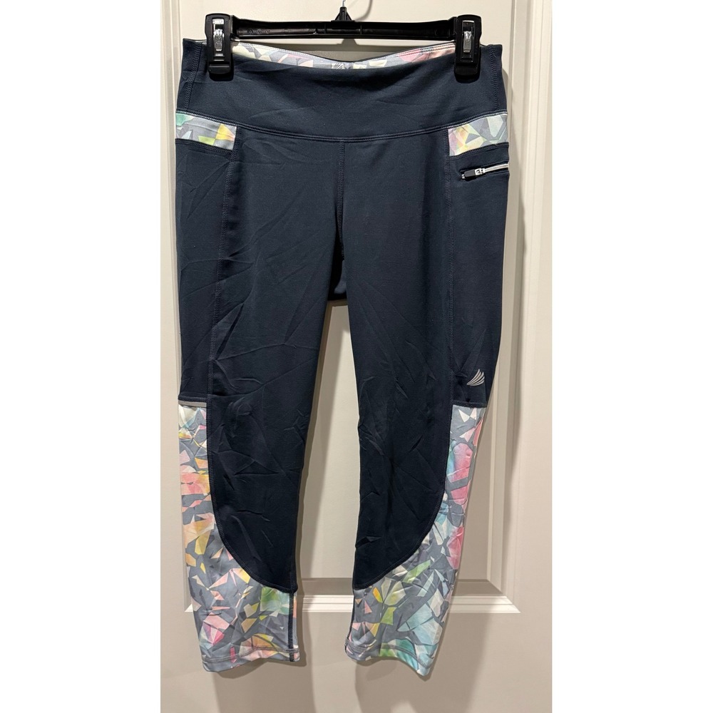 Free2B by Free Country Womens Navy Blue Geometric Print Capri Leggings Medium‎